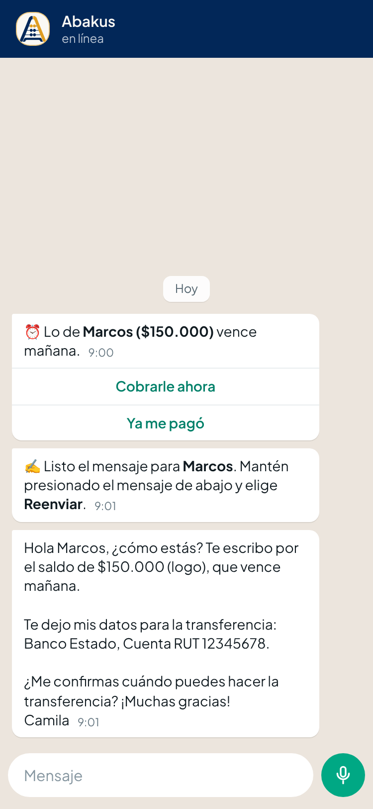 El cobro, listo para reenviar